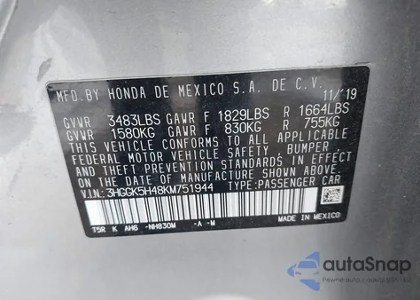 2019 Honda Fit Lx from USA, damaged, VIN 3HGGK5H48KM751944
